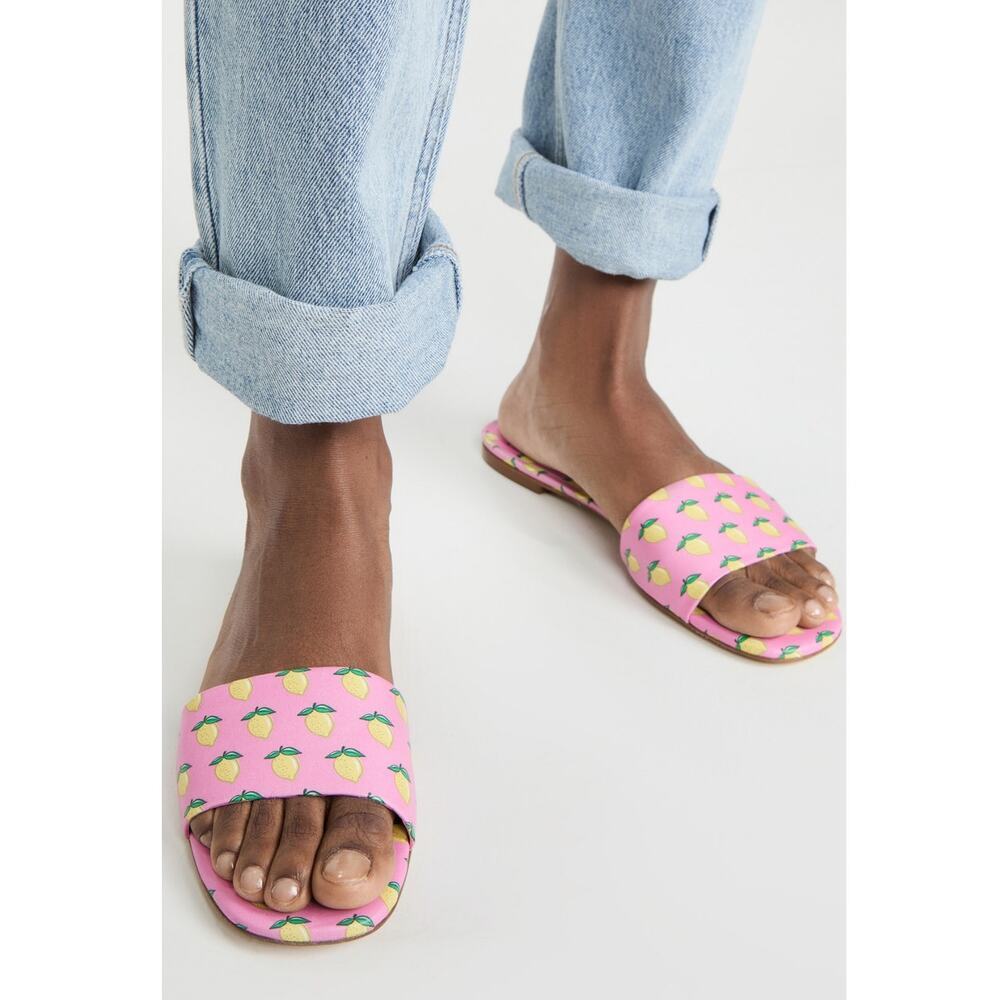 New Larroudé Ivy Slide Sandals in Lemon Bubblegum Women's Size 7.5